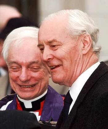 With Tony Benn at the funeral of Enoch Powell, 1998