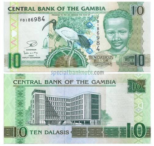 Gambia 10 Dalasis Banknote,  2006-2018, P-26c, UNC