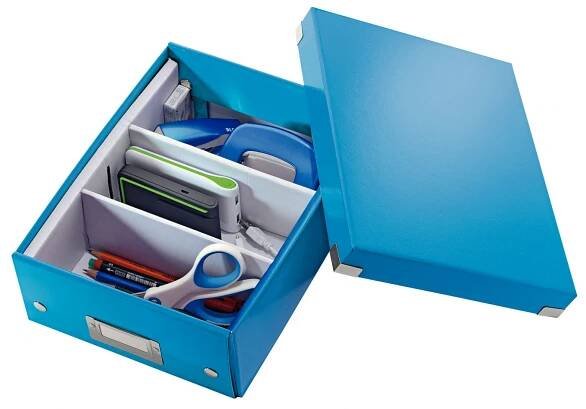 Modrý kartonový úložný box s víkem Click&Store - Leitz