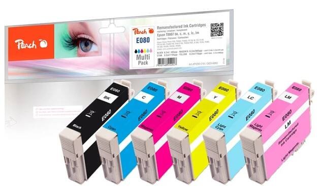 Inkoustová náplň Peach Epson 80, T0807 MultiPack, 6x 8,2ml - CMYK
