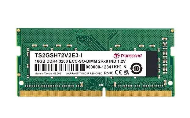 Obrázek produktu Transcend paměť 16GB Industrial ECC SODIMM DDR4 3200 1Rx8 2Gx8 CL22 1.2V