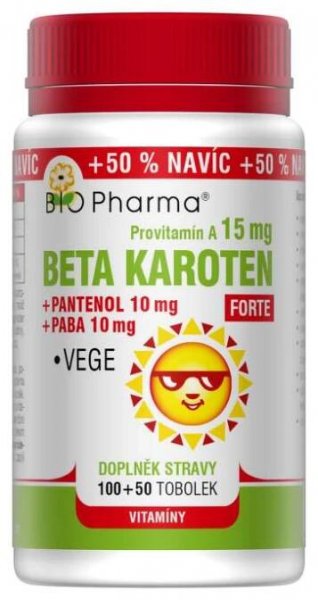 Beta Karoten 15mg+Pantenol 10mg+PABA10mg tob100+50 - skladem