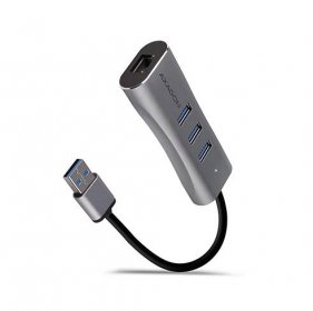 AXAGON USB 3.2 Gen 1 hub, porty 3x USB-A + Gigabit Ethernet, kovový, micro USB nap. konek - HMA-GL3AP