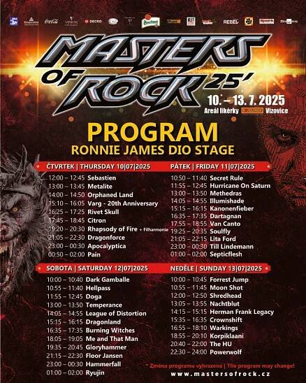 MASTERS OF ROCK otvírá v červenci 2025 svou již třetí dekádu!