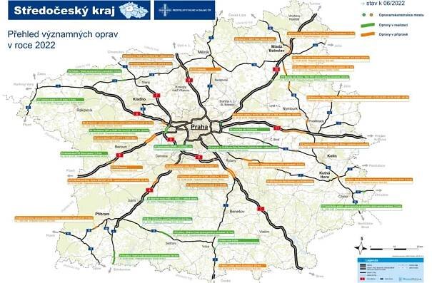 Opravy dálnic a silnic I. tříd ve Středočeském kraji
