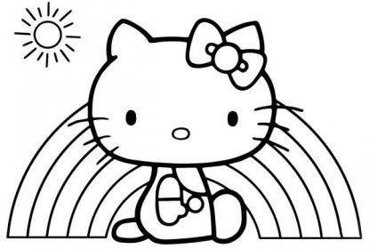 Hello Kitty a duha - omalovánky k vytisknutí