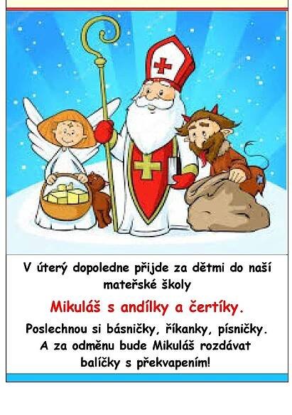 Mikulášská nadílka v MŠ 5.12.2024 – Mateřská školka Mnichovice