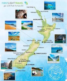 Tourist map of New Zealand: tourist attractions and monuments of New Zealand