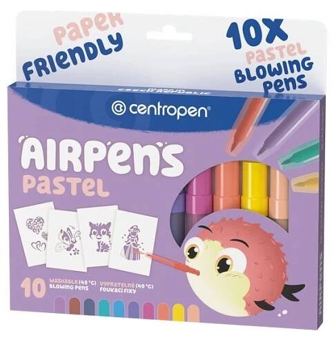 Foukací fixy na papír pastel (10 barev + 8 šablon)