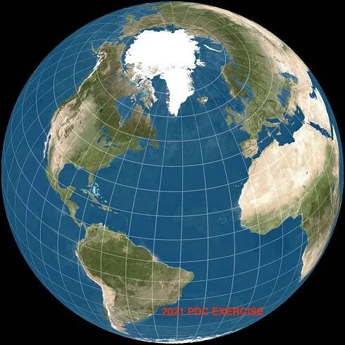 Earth surface projected into the b-plane of 2021 PDC
