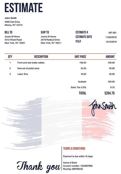 Estimate Template En Flag Of France 