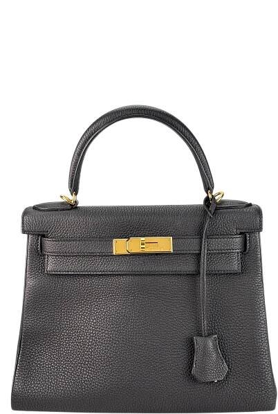HERMES - Kelly 28 Black Togo Gold Hardware 