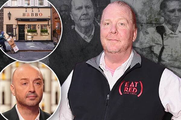 Mario Batali, former business partner Joe Bastianich and one of their restaurants Babbo.
