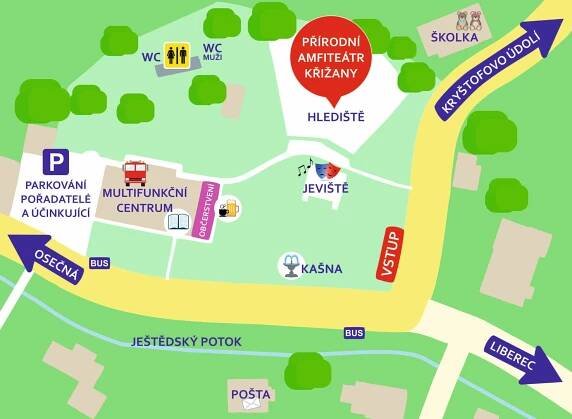 Mapa areálu – Křižanské léto