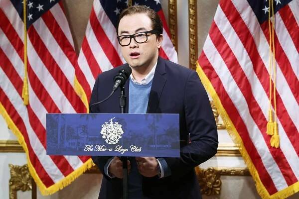 Bowen Yang as George Santos during the "MSNBC Special Coverage" Cold Open on Saturday, January 18, 2025 on SATURDAY NIGHT LIVE -- Episode 1875