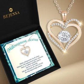 náhrdelník pro dceru od tatínka blízko tebe dvojité srdce zirkony dárek k Vánocům narozeniny jmeniny bejessa