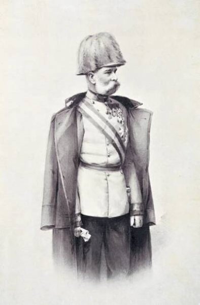 františek josef i. rakouský jako starší dospělý v průvodové uniformě - franz joseph i of austria stock ilustrace