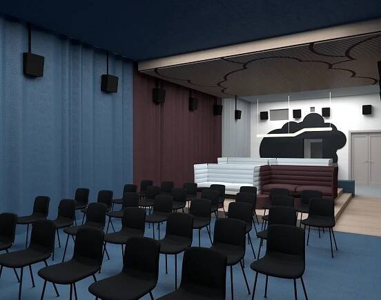 interiérový design multifunkční prostor kinokavárny, Pardubice, design interiéru, členění prostoru. ing. arch. Pavla Tylichová