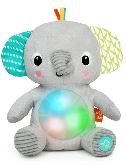 BRIGHT STARTS Hračka plyšová hudební svítící Hug-a-bye Baby TM sloník 0m +