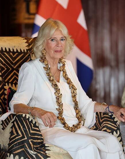 APIA, SAMOA - OCTOBER 24: Queen Camilla attends an official Royal 'Ava ceremonial' welcome at the National University of Samoa on October 24, 2024 in Apia, Samoa. The King's visit to Australia is his first as monarch, and the Commonwealth Heads of Government Meeting (CHOGM) in Samoa will be his first as head of the Commonwealth. (Photo by Chris Jackson/Getty Images)