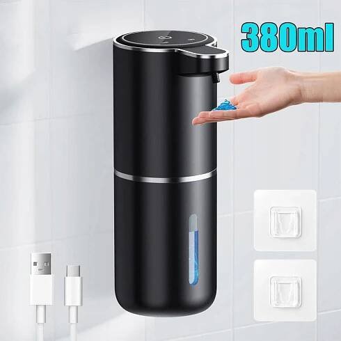 BEZDOTYKOVÝ DÁVKOVAČ MÝDLA 380 ML AUTOMATICKÝ INDUKČNÍ ČERNÝ USB EAN (GTIN) 0884776733924