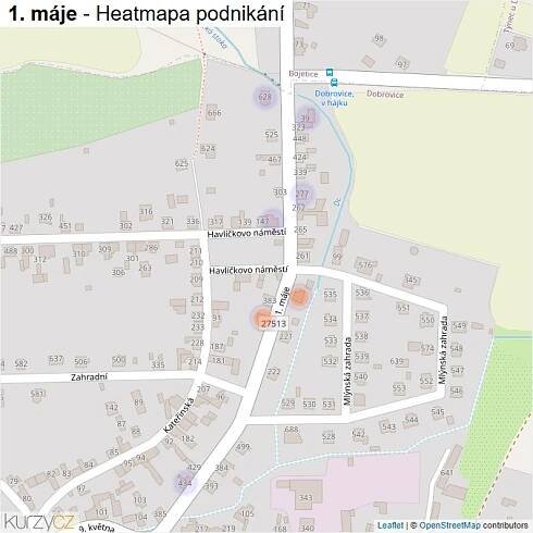 Mapa 1. máje - Firmy v ulici.