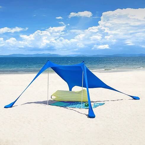 Obrázek produktu pro SoBuy Elastan Beach Tent Awning Beach Shelter Přenosný plážový stan s hliníkovými tyčemi Ochrana proti slunci Tmavě modrá OZT01-DB