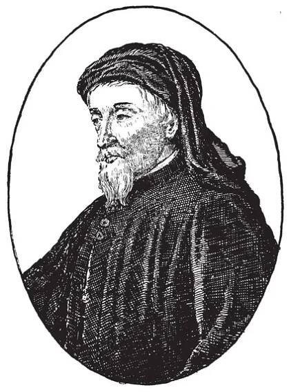 Geoffrey Chaucer, c. 1343-1400, byl slavný anglický básník, spisovatel, filozof a astronom, známý jako otec anglické literatury, vintage kreslení čar nebo gravírování obrázku — Ilustrace