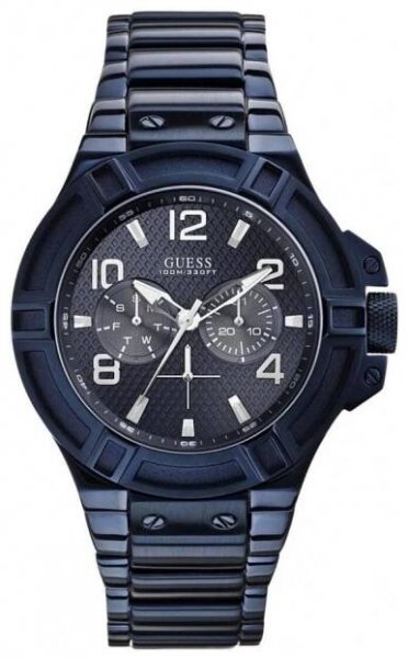 Pánské hodinky s páskem z nerezové oceli v modré barvě Guess W0218G4