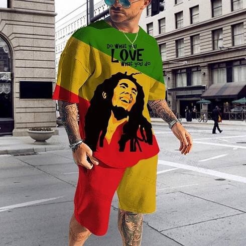 Letní soupravy triček BoB Marley Reggae Módní jogging Krátký rukáv Harajuku oblek Pánské tepláky 3D tištěné prodyšné oblečení 6XL