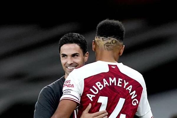 Arsenal manager Mikel Arteta (left) has been impressed with Pierre-Emerick Aubameyang of late (Will Oliver/PA)