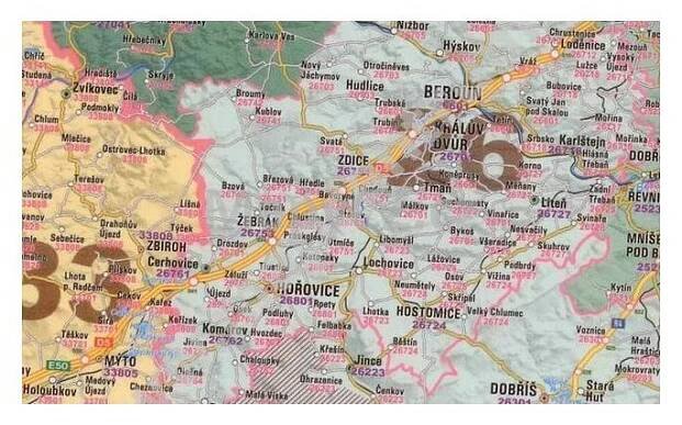 Česká republika PSČ - nástěnná mapa 135 x 95 cm, lamino + 2 lišty | NÁSTĚNNÉ MAPY - MapyCZ.cz