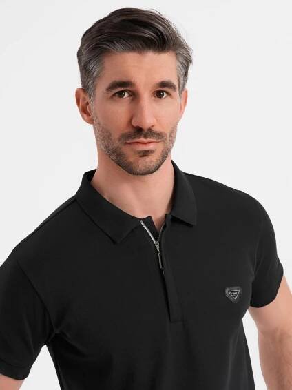 Ombre Clothing Pánská polokošile s výstřihem na zip - černá