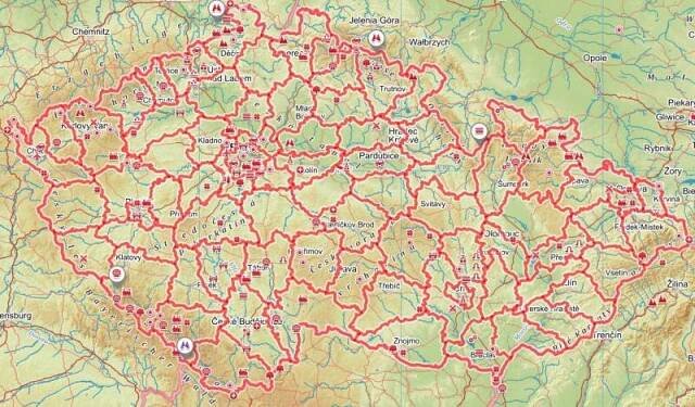 Mapa okresů Čr turistická
