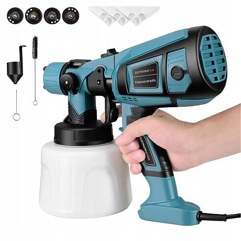 PISTOLE NA MALOVÁNÍ STĚN MALÍŘSKÝ AGREGÁT 4 TRYSKY 1400 ML 850 W VELKÁ SADA za 855.00CZK - Allegro