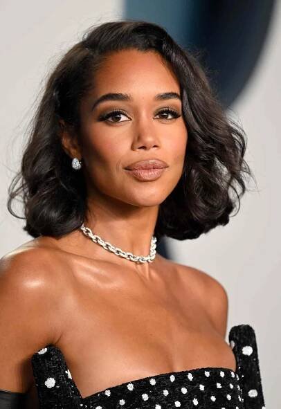 Laura Harrier with a voluminous wavy bob haircut