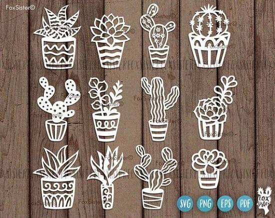 paper cut out of different types of plants on a wooden background with text that says, succulents
