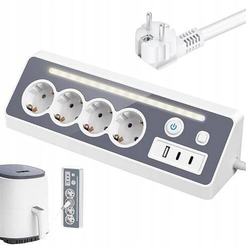 PRODLUŽOVACÍ KABEL ZÁSUVKOVÁ LIŠTA 4 ZÁSUVKY 3xUSB 220V USB NABÍJEČKA TYPE-C