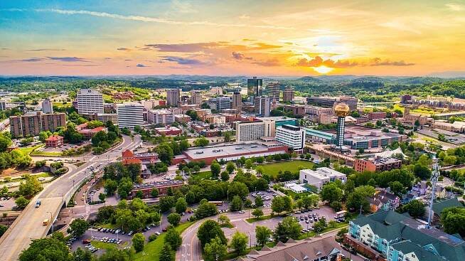 Knoxville, Tennessee Downtown Skyline Aerial.