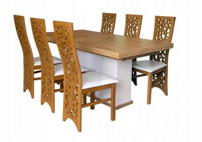 Rozkládací stůl 160 + 2x40 cm + 6 židlí stromek