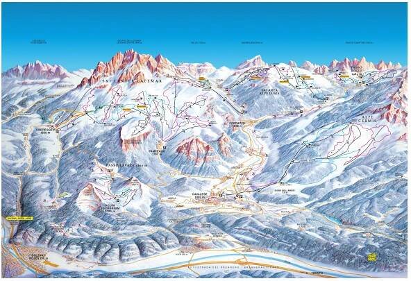 Mapa sjezdovek Val di Fiemme/Obereggen