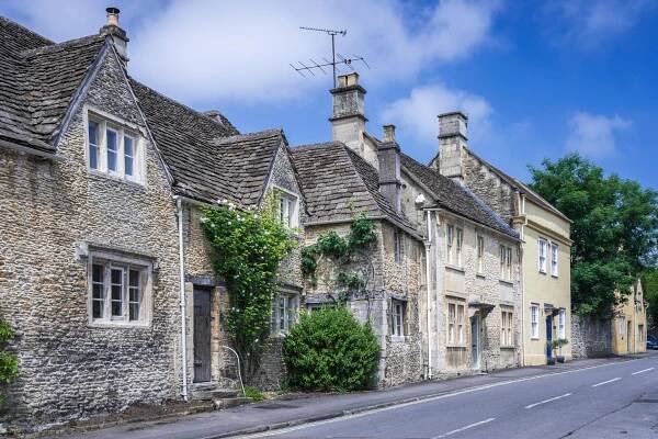 Stone buildings lining a street in Corsham, Wiltshire.