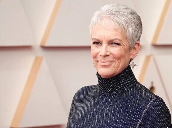 Jamie Lee Curtis in purple dress