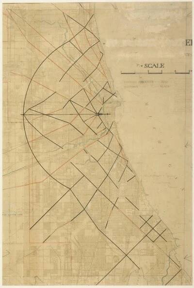 Deska 91 z The Plan of Chicago, Chicago, Proposed Diagonal Arteries, 1909. od Daniel Burnham