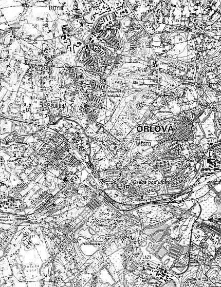 Orlová, základní mapa 1:25 000 z roku 1984. Mapový podklad: Archiválie Ústředního archivu zeměměřictví a katastru, https://cuzk.gov.cz/.