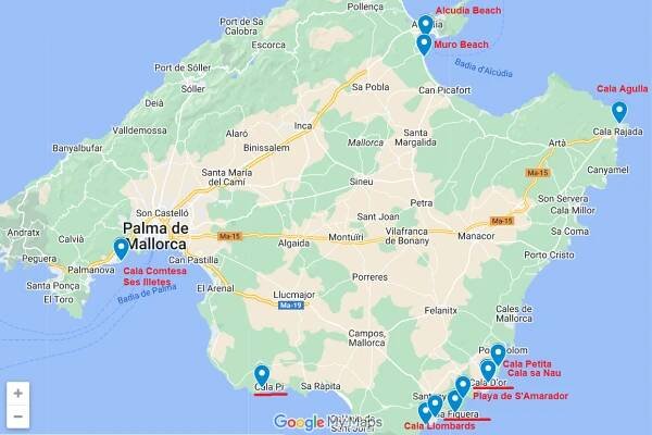 Mallorca beach map