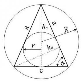 Trujúhelník rovnoramenný - výpočet stran, obvodu, obsahu, výšky, úhlů, kružnic, vzorce