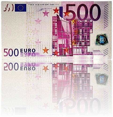 500 EURO Sběratelská postříbřená bankovka Replika PVC Ozdoba do sbírky