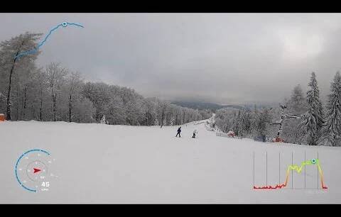 Jaworzyna Krynicka na nartach trasą 3 i 1 ze szczytu 1114m n.p.m. 12.2019
