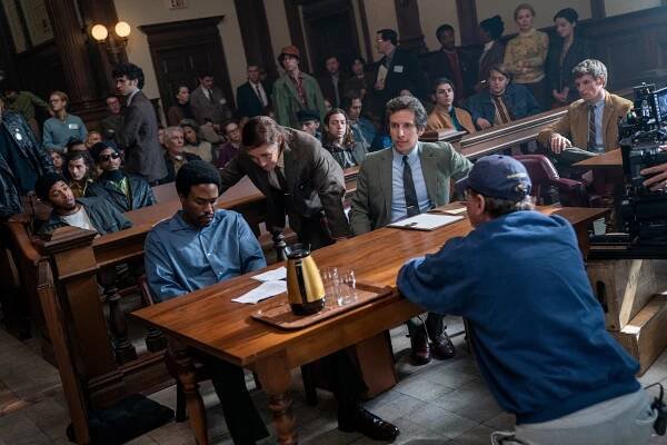 Chicagský tribunál - Z natáčení - Kelvin Harrison Jr., Yahya Abdul-Mateen II, Mark Rylance, Ben Shenkman, Eddie Redmayne